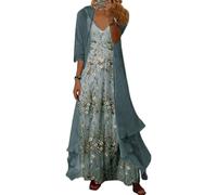 Robes pour femmes - Ensemble décontracté 2 pièces avec robe longue imprimée florale bohème et cardigan fluide en mousseline - Robes d'invitée pour mariage, Taille XL