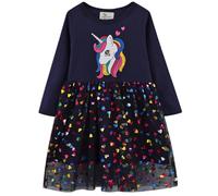 Robes pour Fille Paillette Tulle Manche Courte Manches T-Shirt Robe Ete Licorne Robes pour Filles Hiver Manches Longues