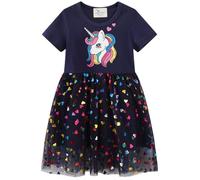 Robes pour Fille Paillette Tulle Manche Courte Manches T-Shirt Robe Ete Licorne Robes pour Filles Hiver Manches Longues