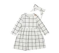 Robes pour filles 2026 Robe à carreaux à manches longues et bandeau pour petites filles - Élégante deux pièces pour couleur unie Robe de princesse blanche festive, Blanc., 6-12 mois