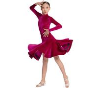 Robes pour Filles à Manches Longues Robe de Danse Latine Enfants Velours Tango Salle de Bal compétition Tenue fête fête d'anniversaire ou déguisement,Rose Purple,120cm