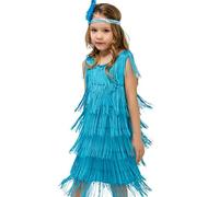 Robes pour filles - Belle robe décontractée tendance pour filles - Paillettes - Franges - Robe de danse latino-américaine - Pompon - Robe tango - Robe de mariage - Robe festive, bleu, 10-12 ans