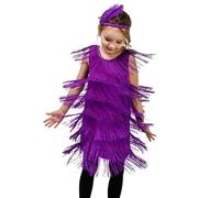 Robes pour filles - Belle robe décontractée tendance pour filles - Paillettes - Franges - Robe de danse latino-américaine - Pompon - Robe tango - Robe de mariage - Robe festive, lilas, 7-9 ans