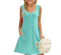 Robes pour filles pour un usage quotidien, robe trapèze florale sans manches avec poches pour filles de 4 à 14 ans, parfaite pour les tenues décontractées du printemps et de (Mint Green, 4-5 Years)