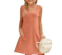 Robes pour filles pour un usage quotidien, robe trapèze florale sans manches avec poches pour filles de 4 à 14 ans, parfaite pour les tenues décontractées du printemps et de l'été (Orange, 7-8 Years)