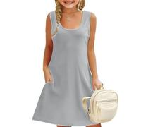 Robes pour filles pour un usage quotidien, robe trapèze florale sans manches avec poches pour filles de 4 à 14 ans, parfaite pour les tenues décontractées du printemps et de (Light Gray, 11-12 Years)
