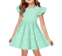 Robes pour filles - Robe de soirée trapèze décontractée à manches volantées pour filles - Robe d'été en coton mélangé pour l'école, l'été, l'école, la fête d'anniversaire, le mariage, la soirée