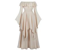 Robes Renaissance pour femme - Épaules dénudées - Robe longue médiévale - Manches chauve-souris - Vintage - Robe de sorcière élégante - Robe de fête d'Halloween - Costume de carnaval - Robe de soirée