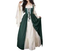 Robes Renaissance pour femmes, costume médiéval rétro, d'Halloween, robes longues à épaules dénudées avec manches évasées, tenue victorienne, vert foncé, 3XL