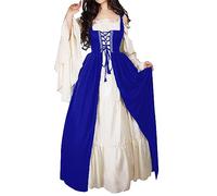 Robes Renaissance pour femmes, costume médiéval rétro, d'Halloween, robes longues à épaules dénudées avec manches évasées, tenue victorienne, bleu, S