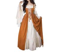 Robes Renaissance pour femmes - Robes médiévales vintage pour Halloween - Robes longues à épaules dénudées avec manches évasées - Tenue victorienne, jaune, M