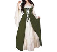 Robes Renaissance pour femmes - Robes médiévales vintage pour Halloween - Robes longues à épaules dénudées avec manches évasées - Tenue victorienne, Vert, S