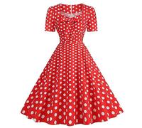 Robes Rockabilly des années 1950 pour Femmes, Robe Rétro à Col Coeur, Manches Courtes, Robe Fluide à Carreaux avec Nœud Avant, Robes de Fête, de Cocktail, de Thé, Vintage Style, Taille S-XXL, Rouge 2