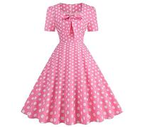 Robes Rockabilly des années 1950 pour Femmes, Robes Rétro à Col Coeur avec Manches Courtes, Robe Fluide à Motif Gingham avec Nœud Devant, Robes de Fête, de Cocktail, de Thé, Vintage Style, Tailles