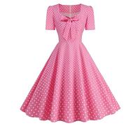 Robes Rockabilly des années 1950 pour Femmes, Robes Rétro à Col Coeur, Manches Courtes, Robe Fluide à Carreaux avec Nœud Avant, Robes de Fête, de Cocktail, de Thé, Vintage Style, Taille S-XXL, Rose