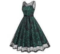 Robes rockabilly pour femme - Robe de cocktail élégante sans manches en dentelle - Robe trapèze - Col rond - Robe de soirée - Robe de mariage - Robe de soirée - Robe de demoiselle d'honneur, vert, XXL