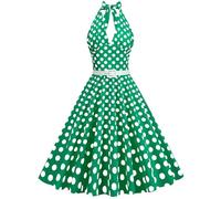 Robes Rockabilly pour femme - Vintage des années 50 - Dos nu - Sans manches - Bretelles spaghetti - Polka Dot Swing - Jupe plissée - Ligne A - Longueur genou - Robe de soirée festive, O Vert., M