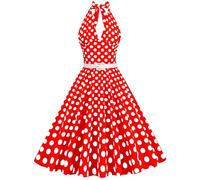 Robes Rockabilly pour femme - Vintage des années 50 - Dos nu - Sans manches - Bretelles spaghetti - Polka Dot Swing - Jupe plissée - Ligne A - Longueur genou - Robe de soirée festive, O rouge., S