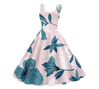 Robes Rockabilly pour femme - Vintage - Taille haute - Élégante - Robe de soirée rétro - Imprimé floral - Robe de soirée d'été des années 50 - Sans manches - Robe de bal - Jupon - Swing A-Line - Robe