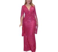 Robes Sexy d'Hiver Robe de Demoiselle d'honneur avec Fente avec Paillettes Manches Longues Col en V Longue Robe de Perles Robes de Cérémonie pour Femmes Robe Courte, rouge, M