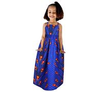 Robes Style Sans Manches Dashiki 16Y Sangle Enfant Africain Ankara Traditionnel Fille Bébé Robe Princesse Tenues Dos Nu Filles Calendrier de l'Avent Histoires, bleu, 2-3 ans