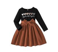 Robes tendance pour filles, manches longues, décontractées, imprimées avec motif cœur, coupe ample, taille élastique confortable, pour un usage quotidien, activités de plein air, (Black, 6-7 Years)