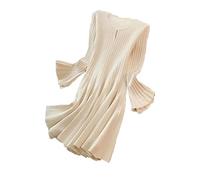 Robes tricotées à manches évasées pour femme, robe mi-longue vintage unie, blanc, M