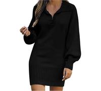 Robes tricotées pour femme - Robe pull chaude pour l'hiver - Mode décontractée - Col en V - Manches longues - Robe ample - Chemisier d'automne - Hauts - Taille UK, Noir , XL