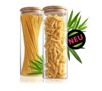 Robin Goods® 2x Bocaux de conservation avec couvercle en bambou 1800ml - pour aliments en verre borosilicaté renforcé - hermétiques - pot rond réutilisable 1.8L (02 pièces - 1800ml)