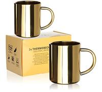 Robin Goods® 2x gobelets en acier inoxydable - 350 ml chacun - gobelet thermos incassable - gobelet isotherme à double paroi de couleur or (2 pièces - couleur or)