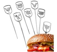 Robin Goods® 6x brochettes de burger en acier inoxydable - brochettes en métal avec large surface de préhension perforée - brochettes de grill - brochettes de service (06 pièces)