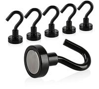 Robin Goods® 6X Crochets magnétiques - aimants puissants pour la Maison et Le Bureau - capacité de Charge jusqu'à 8 kg - Aimant de réfrigérateur - Aide Quotidienne - Aimant (6 pièces - Noir)