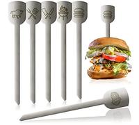 Robin Goods® 6x pics à hamburger en acier inoxydable - pics en métal à prise large - pics pour barbecue - pics de service - barbecue et ustensiles de cuisine (6 morceaux)