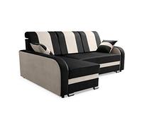 Robin Inspire BARL Canapé d'angle avec Fonction de Couchage Canapé-lit avec Compartiment de Couchage et Coussins Coffre de Rangement Canapé d'angle Gauche Noir Beige