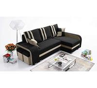 Robin Inspire canapé d’Angle avec Fonction Couchage et 2 coffres de Rangement - canapé-lit en L - 2 poufs - 245 cm - Tissu structuré Baltic - Angle Droit - Noir Beige York