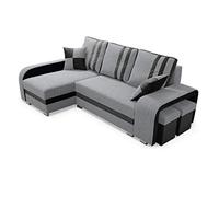 Robin Inspire Canapé d'angle York avec Fonction de Couchage, 2 Coffres de Lit, 2 Petits Coussins, 2 Poufs, Canapé en Forme de L, Canapé-lit, Angle à Gauche, Mobilier de Salon Noir Gris