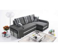 Robin Inspire Canapé d'angle York avec Fonction de Couchage, 2 Coffres de Lit, 2 Petits Coussins, 2 Poufs, Canapé en Forme de L, Canapé-lit, Angle à Droite, Mobilier de Salon Gris