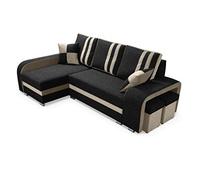 Robin Inspire Canapé d'angle York avec Fonction de Couchage, 2 Coffres de Lit, 2 Petits Coussins, 2 Poufs, Canapé en Forme de L, Canapé-lit, Angle à Gauche, Mobilier de Salon Noir Beige