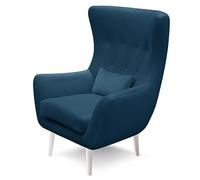 Robin Inspire Luis Fauteuil Oreilles à Oreilles pour Salon Meubles TV pour Chambre à Coucher TV Fauteuil de Lecture avec Coussin Relax 82 x 90 x 112 cm Bleu Marine Jambe Blanc