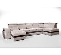 Robin Inspire Milan Canapé d’Angle Convertible Beige-Marron Droite | Canapé d’angle convertible avec fonction lit, 7 appuie-têtes réglables, 2 coffres de rangement et 2 poufs inclus.