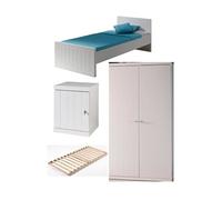 ROBIN Lit Simple 90x200 + Sommier + Chevet + Armoire 2 portes