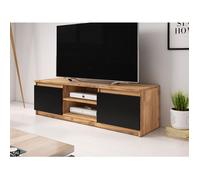 Robin - meuble TV - 2 portes et 2 niches - 120 cm - Noir / Bois et Bois Noir / Bois et Bois G