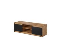 Robin - meuble TV - 2 portes et 2 niches - 120 cm - Noir / Bois et Bois