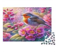 Robin Parmi Les Fleurs Puzzle Adulte 1000 Pièces Qualité Supérieure Papier Jeu Défi Éducatif Classique Cadeau Famille 52x38cm/1000pcs