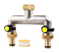 Robinet 2 Voies en Laiton, Distributeur D'eau 2 voies en Laiton, Robinet Double Sortie 2 Voies en Laiton, Vanne 2 Voies Distributeur, 3/4 Pouce Adaptateur Arrosage pour Régler, Arrêter le Débit D'eau