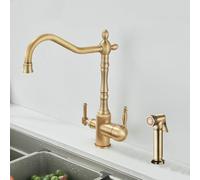 Robinet 3 Voies Cuisine Antique Mitigeur Evier Avec Douchette Robinet De Cuisine Retro Avec Bec À 2 Sorties 3 En 1 Mélangeur De Cuisine