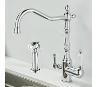 Robinet 3 Voies Cuisine Chromé Mitigeur Evier Avec Douchette Robinet De Cuisine Retro Avec Bec À 2 Sorties 3 En 1 Mélangeur De Cuisine