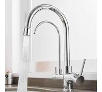 Robinet 3 Voies Cuisine Poignées Doubles Robinet D'Évier de Cuisine Pivotant à 360 ° Laiton Eau Filtrée-Chromé