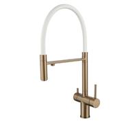 Robinet 3 Voies Osmoseur Mitigeur Cuisine Flexible Double Poignée Robinet Evier de Cuisine Acier Inoxydable-Or Brossé