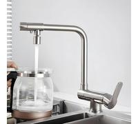 robinet 3 voies rabattable mitigeur cuisine pliable, Mitigeur Monocommande, Robinet D'évier, Robinet De Cuisine Rotatif À 360° Laiton(Brossé)